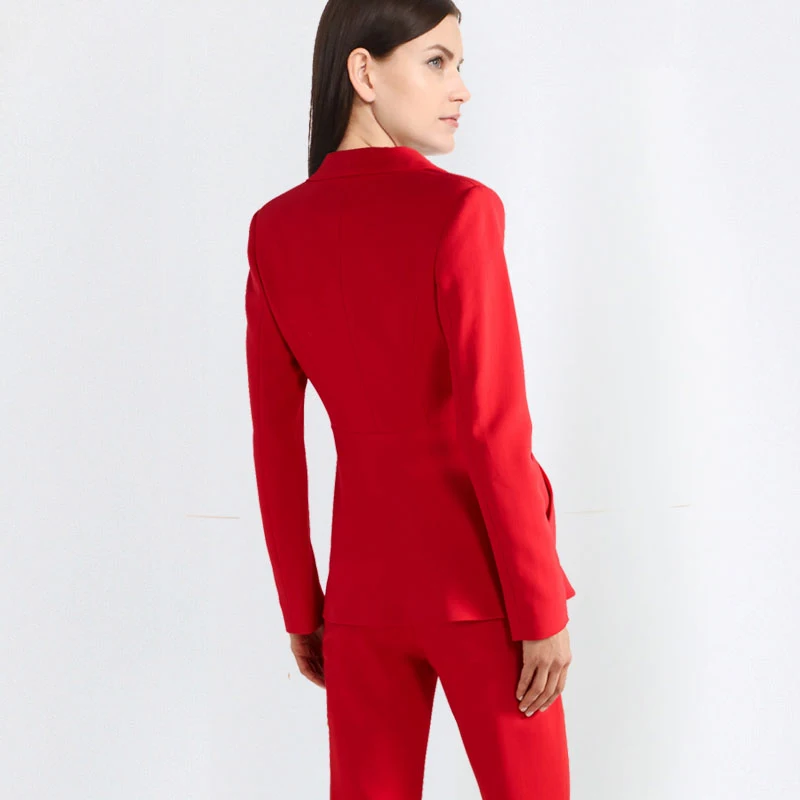 New Arrival 2018 OL Style Fashion Pants Suits Women Single Button Blazer 2 Two Piece Set red Jackets & Pants Blazers