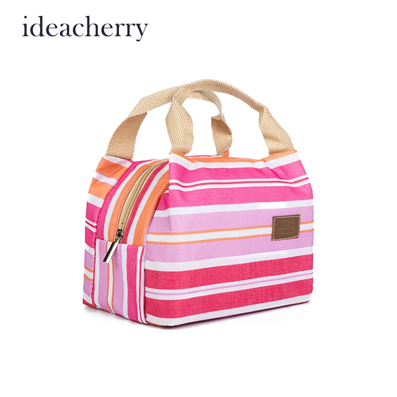IdeaCherry Insulated Neoprene Lunch Bag Canvas Stripe Thermal Kids Baby Tote Lunchbag Picnic Lunchbox Lancheira Termica Bolsa