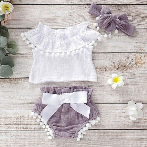 Newborn Infant Baby Girls Clothes Ruffle Tops Shorts Summer Cotton Linen Outfit baby clothing set red	