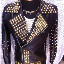 Мужская Новая мода мужской черный кожаная куртка с заклепками кисточки бар Этап Показывать костюм ночной клуб DJ боди для мужчин певица верхняя одежда