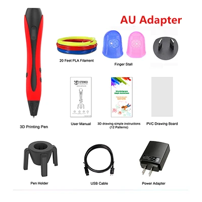 Red AU Plug Высококачественная 3D Ручка DIY 3D Ручка для печати и рисования набор ЖК-дисплей 5 в 2A 3D волшебная ручка для детей подарок на день рождения Обучающие инструменты - Цвет: Red AU Plug