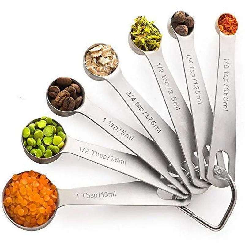 

Stainless measuring spoons set of 7 Tablespoon to 1/8 metal Teaspoon set Mini stainless measure spoons with Ring Holder Bonus