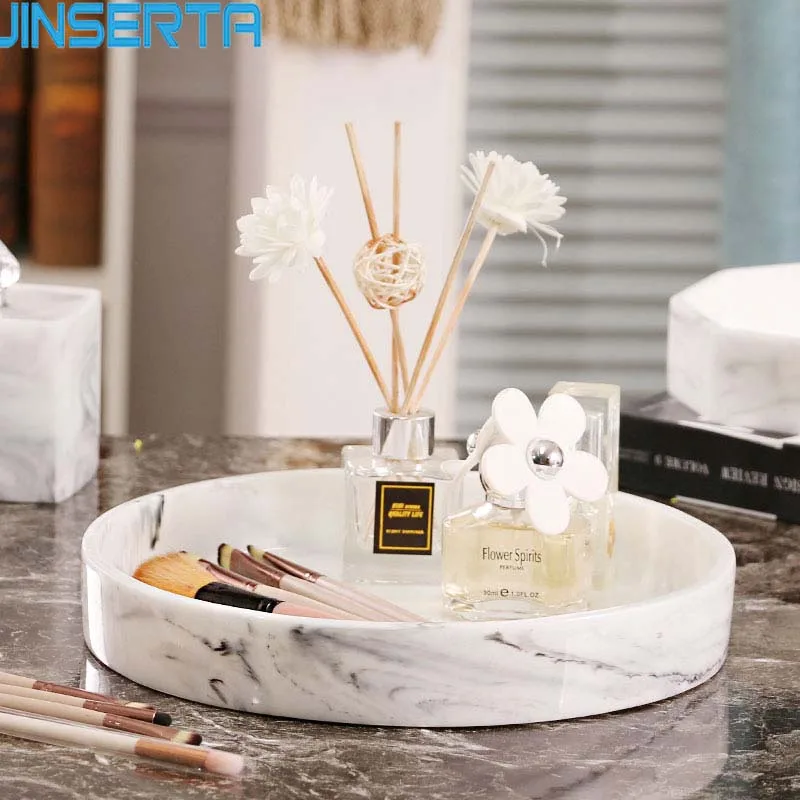 

JINSERTA Marbled Resin Storage Tray Jewelry Display Plate Cosmetic Organizer Hotel Restaurant Bar Serving Tray for Decor