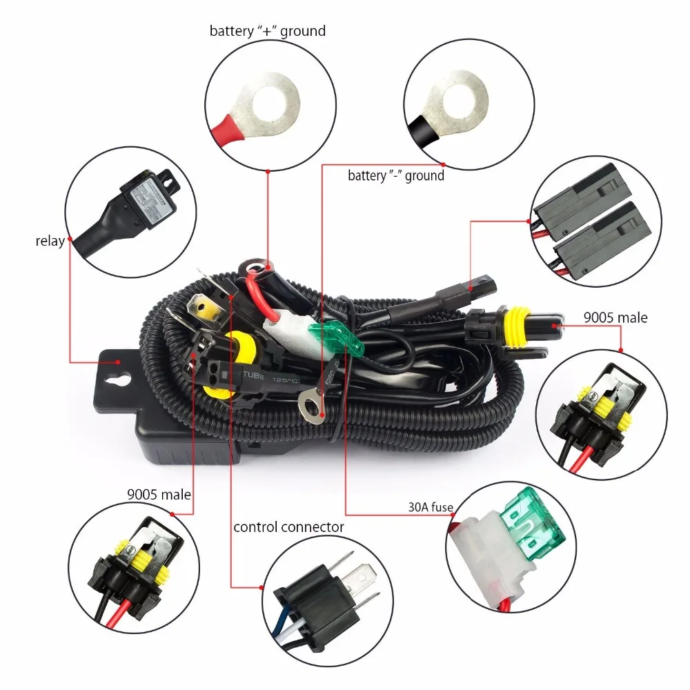 Harnais de câblage de phares de voiture H4, faisceau de lumière LED 12V 55W  100W HID, pièces automobiles, 1 pièce - AliExpress
