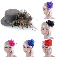 Распродажа, 8 цветов, украшения для волос, вечерние, свадебные Заколка-шляпка для волос, цветок, перо, повязка для невесты, принцесса, аксессуары для волос