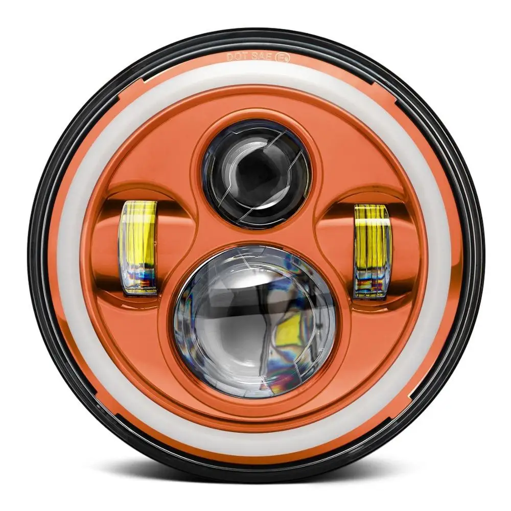 

Orange 7" Motorcycle Headlight Halo Angel Eye LED Headlight DRL Hi Low Beam for Touring for wrangler JK Offroad 1pcs
