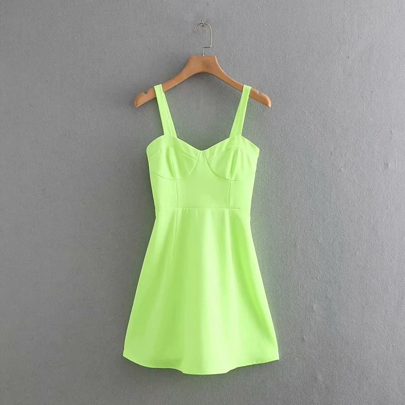 

2019 Spring Women Casual Za Light Green Mini Dress Female Spaghetti Strap A-Line Summer Solid Dresses vestidos de fiesta de noch