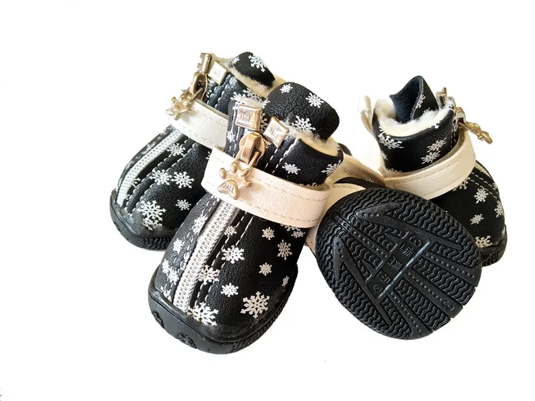 Обувь для домашних животных со снежинками; толстые теплые зимние сапоги для собак; зимняя обувь для маленьких собак; плюшевый пудель