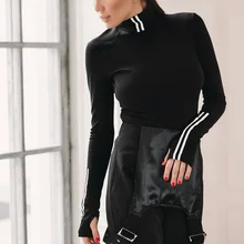 Tumblr полный Топ бросился блуза, рубашки Весна продажи женская футболка полоса хит цвет воротник тонкий с длинными рукавами женщин