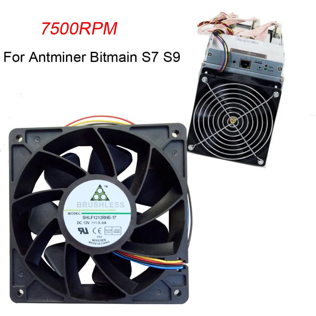 7500RPM Cooling Fan Replacement 4-pin Connector For Antminer Bitmain S7 S9