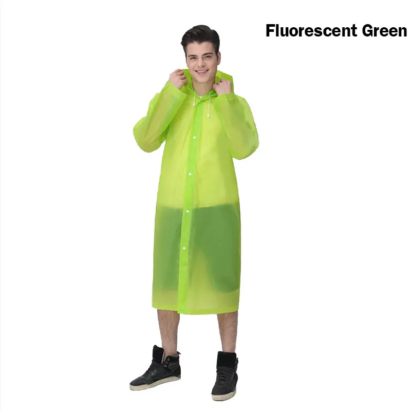 Fashion EVA Women Raincoat Thickened Waterproof Rain Coat Women Clear Transparent Camping Waterproof Rainwear Suit With Hat Hot - Цвет: Fluorescent Green