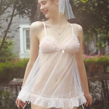 Сексуальная пудра для девушек пижамы сетка перспективный ремень ночная рубашка сексуальное нижнее белье Ночная рубашка костюм женские пижамы платье