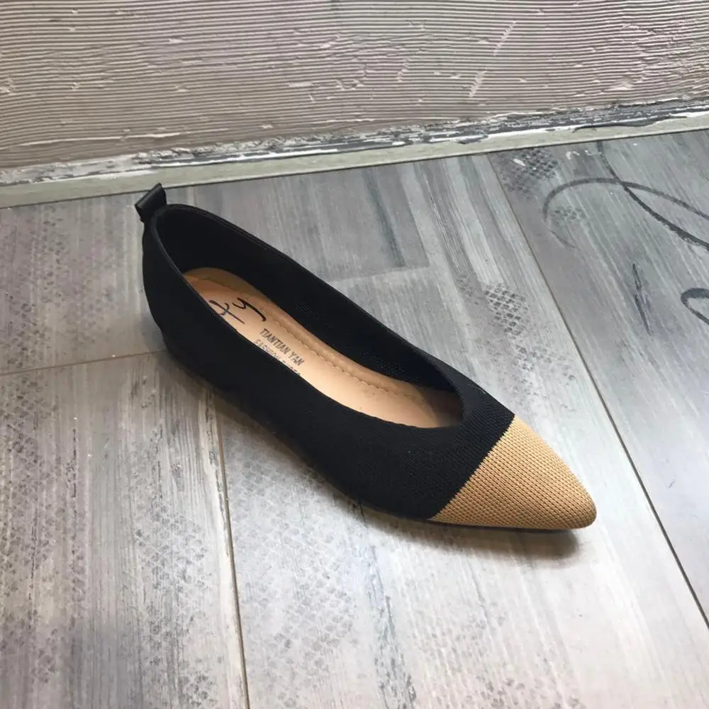 New-Ladies-shoes-breathable-knitted-V-square-pointed-toe-moccasins-thick-heels-mixed-color-flat-loafers(2)