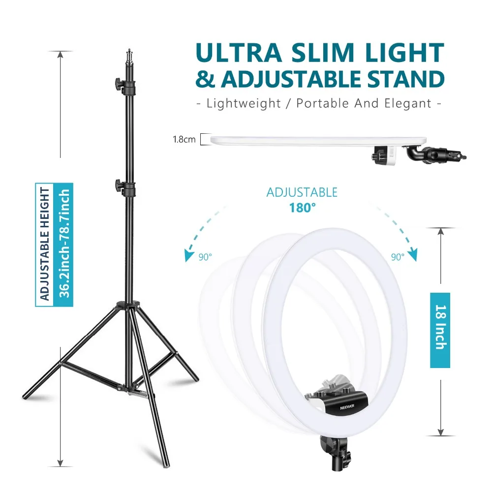 Neewer кольцевой светильник комплект [Модернизированный Version-1.3cm ультра тонкий]-18 дюймов 3200-5600K затемнения светодиодный кольцевой светильник с светильник стенд, держатель