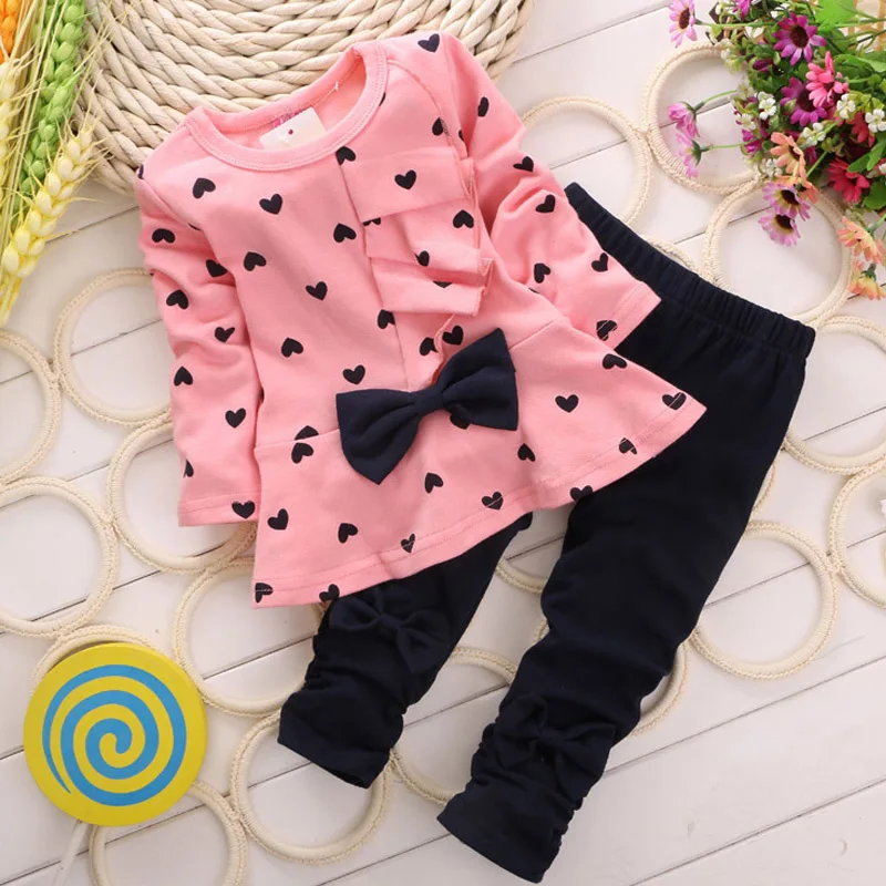 Pudcoco Girl Set 3Y-5Y 2PCS Toddler Kids Baby Girl Outfits Tops Shirt Bow Long Sleeve Clothes Set