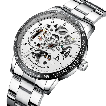 Ceny IK kolorystyka automatyczny zegarek dla mężczyzn kobiety ze stali nierdzewnej stalowy pasek analogowy szkielet