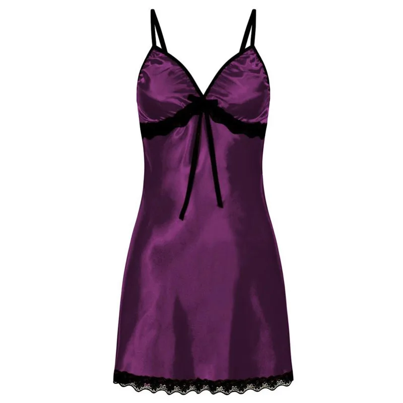 Атласная короткая ночная сорочка, женские платья, сексуальная летняя Ночная рубашка без рукавов, свободная ночная рубашка, комбинация, разные цвета, принты размера плюс - Цвет: Фиолетовый