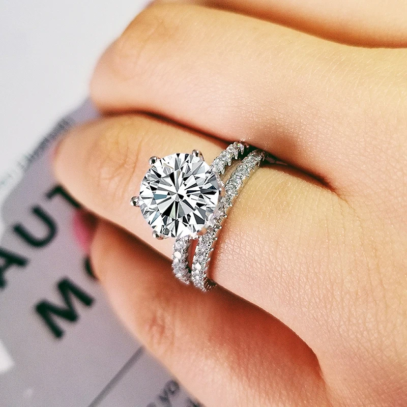 2021 new luxury halo original 925 sterling silver wedding ring set for