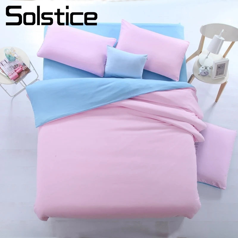 

Solstice Home Textile Solid Pink Blue Bedding Set Kid Adult Woman Girl Bedlinen Queen King Duvet Cover Pillowcase Bed Flat Sheet