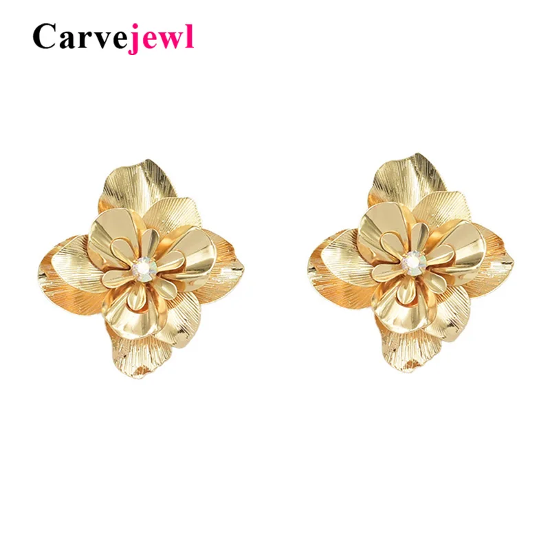 

Carvejewl 1 Pair New Fashion gold color Big Flower Earrings For Women Jewelry AB crystal stone Elegant Gift Ear Studs Jewelry
