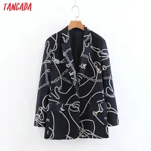 Tangada блэйзер с принтом женский пиджак жакет прямого кроя с принтом пиджак с рисунком цепи пиджак оверсайз черный пиджак черный жакет 3Z50