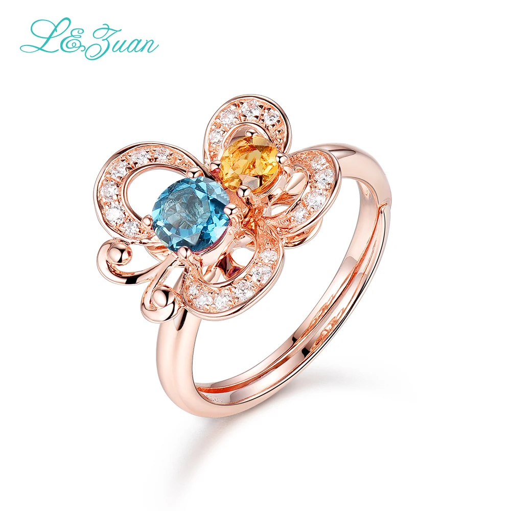 

l&zuan 925 Silver Topaz rings For Woman 0.5ct Blue Stone Prong Setting Butterfly Wedding Fine jewelry