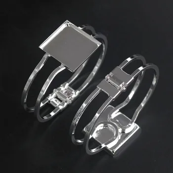 

Spring Bracelet with 25mm Square Deep Wall Bezel tray Cups Glass Cabochons Blanks Bangle Findings Settings Metal DIY Wholesale