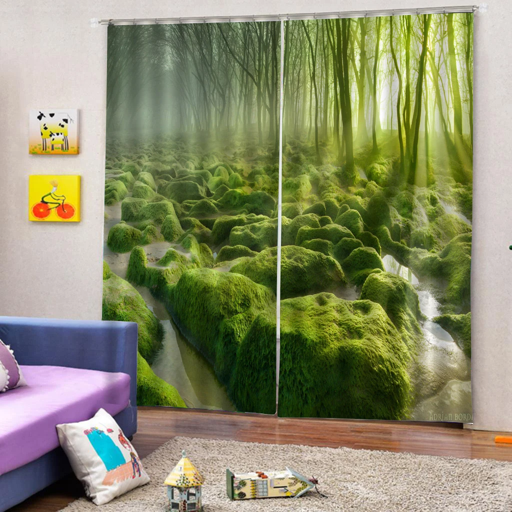 Practical Window Treatment Decorative Polyester Scenery 3D Printing Picture Blackout Curtain, 2 Panels/Set (59'W x 65'L)
