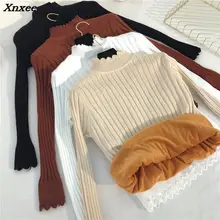 Winter New Half Turtleneck Women Short Knit Sweater Pullover Plus Velvet Thicken Bottom Sweater Casual Female Jumper Tops Y62 Winter New Half Turtleneck Women Short Knit Sweater Pullover Plus Velvet Thicken Bottom Sweater Casual Female Jumper Tops Y62