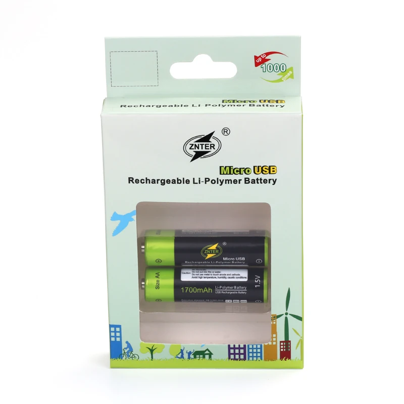 ZNTER 4pcs 1.5V AA Rechargeable Battery 1700mAh USB Charging Li-poly Battery Bateria with Micro USB Charging Cable Drop ship