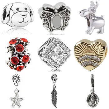 

Simple Style Luxurious Dog Feather Starfish Butterfly Hat Cake Heart Bead Fit Original Pandora Charms for Women DIY Jewelry