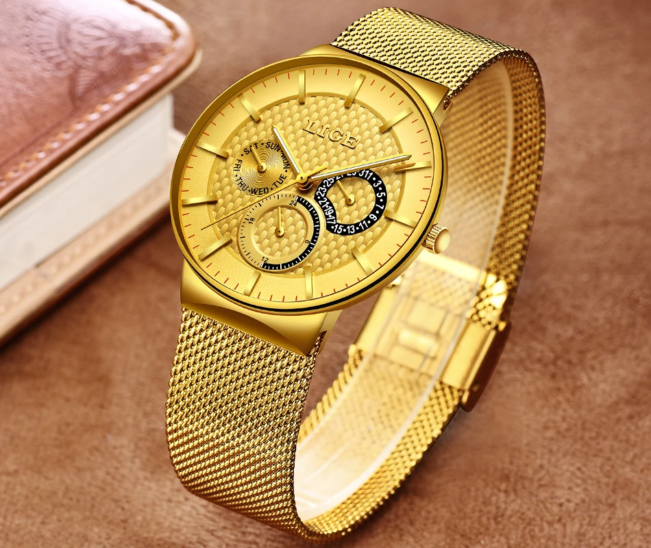 LIGE мужские спортивные кварцевые часы с имитацией даты Мужские часы из нержавеющей стали водонепроницаемые мужские часы Relogio+ коробка