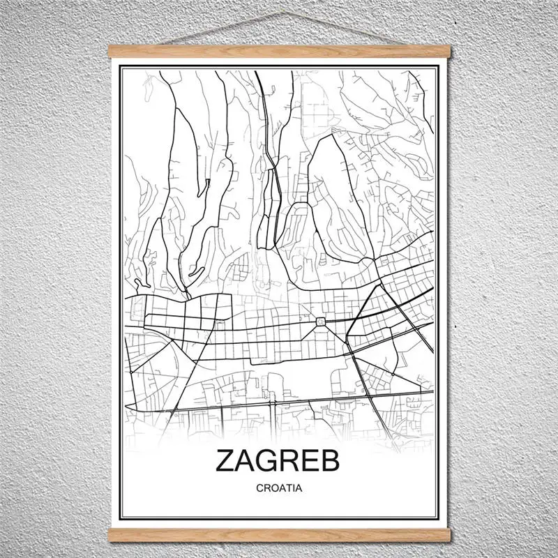 

Customized Pattern ZAGREB Modern World map City poster Abstract print picture oil painting Canvas Cafe With Frame Decor Home