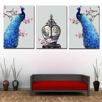 

New 3 Pieces Canvas Art Modern PEACOCK SET Paintings For Living Room Wall Decoration