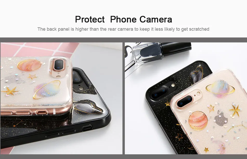 DOEES Phone Case For iPhone 6 6S 7 7 Plus 8 8 Plus Glitter Silicone Case Moon Planet Pattern Transparent Cover For iPhone 6 7 8 (2)