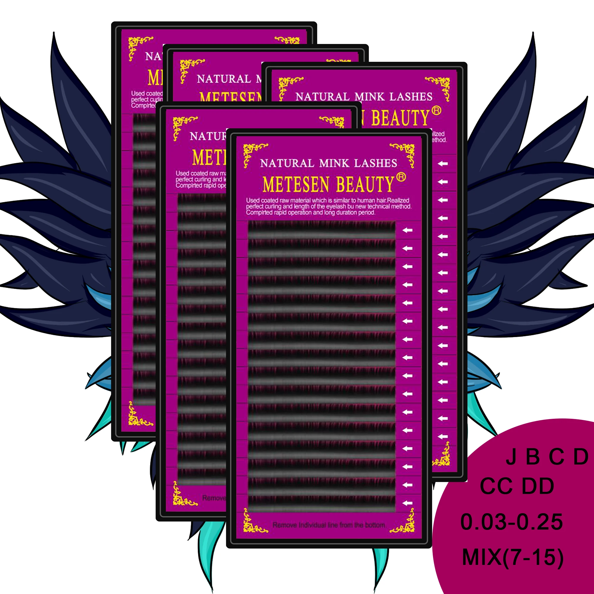 

METESEN BEAUTY 5Tarys/lot 7-15mm Mixed In One Tray Faux Mink Eyelash Extensions Artificial Fake False Eyelashes
