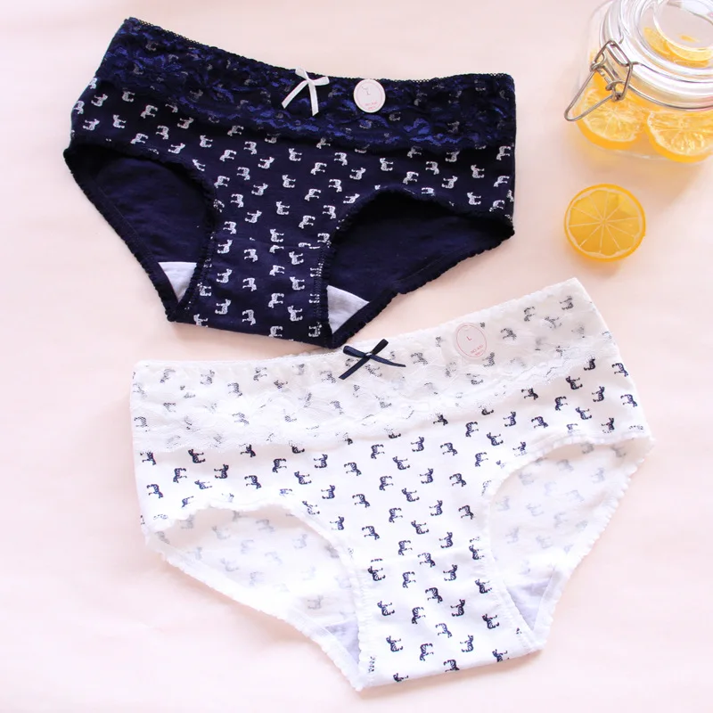 2Pcs Lace Underwear Zebra Printed Cotton Underwear Bow Panties Soft