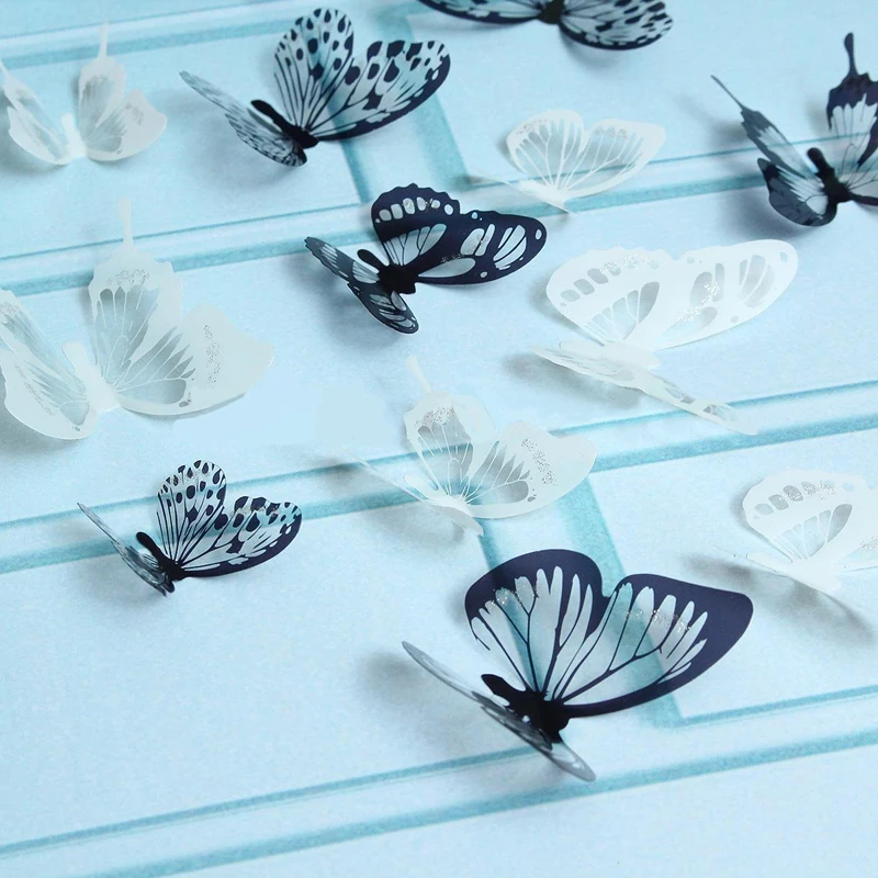 DIY 18 шт. 3D ПВХ черно белая бабочка Стикеры художественная Наклейка на стену дома