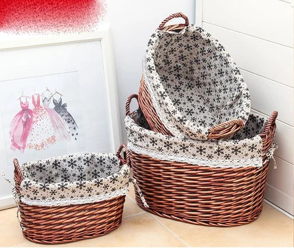 

Rattan storage basket dirty clothes basket debris storage bucket large rural fabric underwear socks storage box
