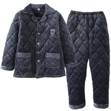 Зимняя Толстая Теплая мужская пижама из кораллового флиса с длинными рукавами и отложным воротником удобная мягкая Пижама большого размера