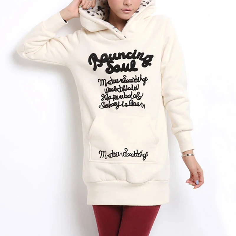  2018 Autumn Winter casual Women Hoodie Plus Velvet Thicken Sweet Tops Korean Loose Printed Letters 