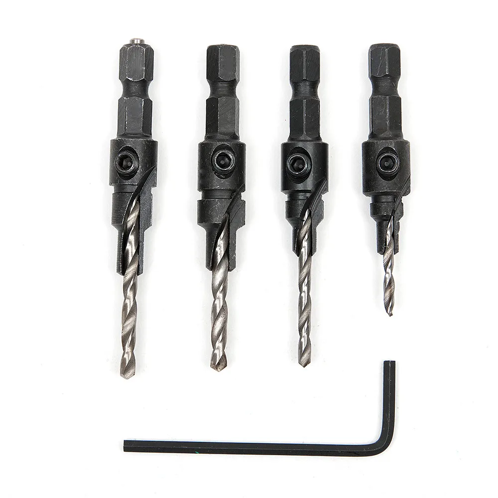4pcs HSS Fraise Drill Bit Set Changement Rapide Tige Hex Vis #6 #8 #10 #12 FR