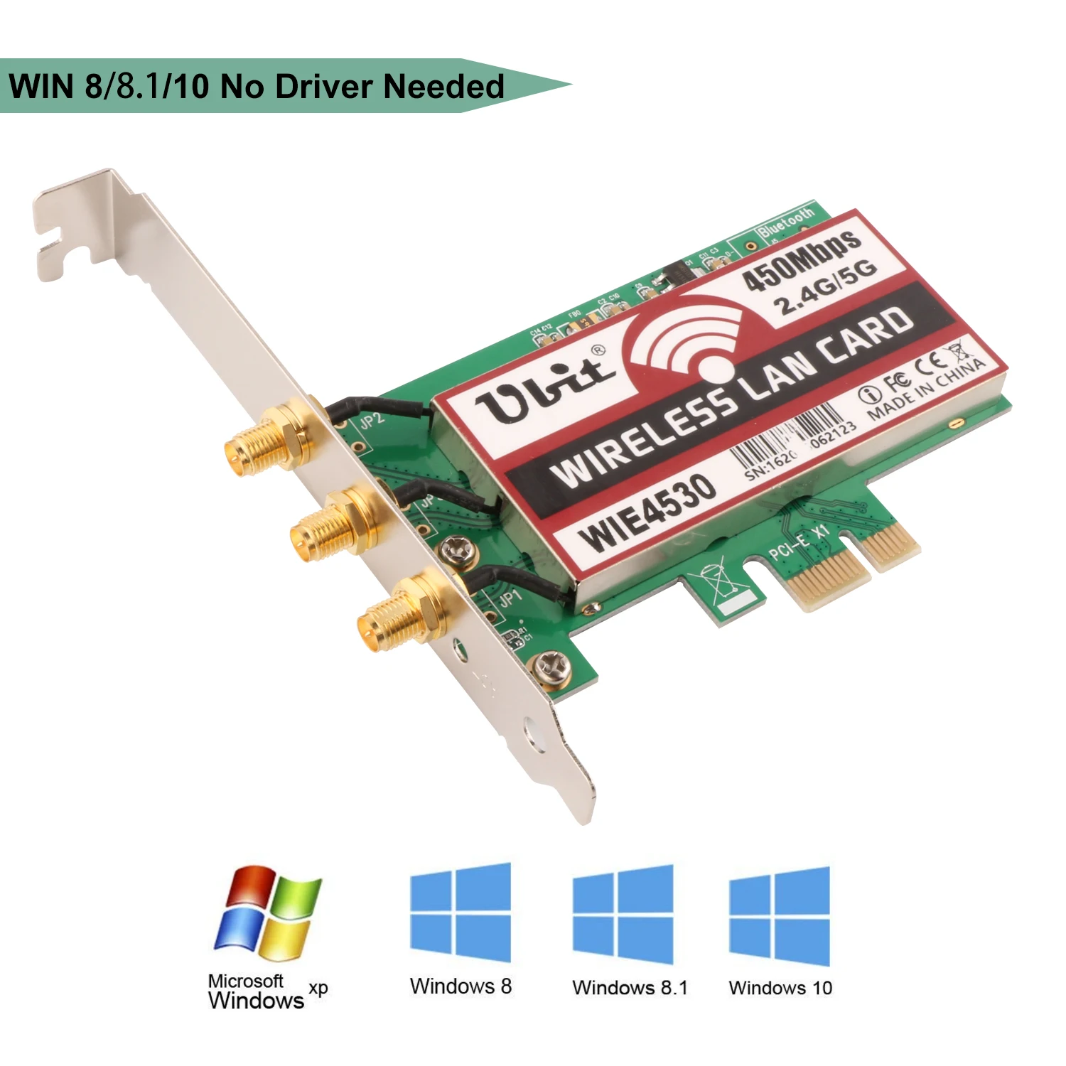 Ubit беспроводной PCI-E экспресс-карта WiFi сетевая карта Поддержка двухдиапазонный (2,4 ГГц 450 Мбит/с или 5 ГГц 450 Мбит/с) с 3 шт. антенна