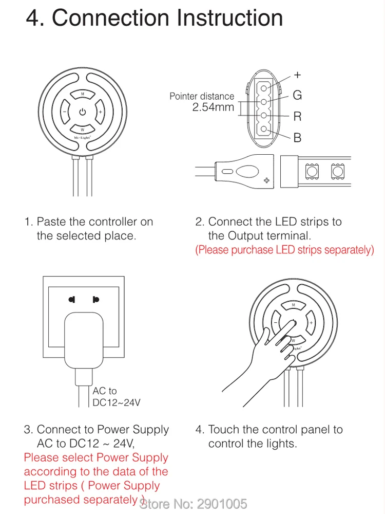 MiLight Touch RGB светодио дный-Fi управление Лер DC12-24V Управление по Amazon Alexa голос/2,4 г дистанционного/смартфон приложение для RGB светодиодные ленты