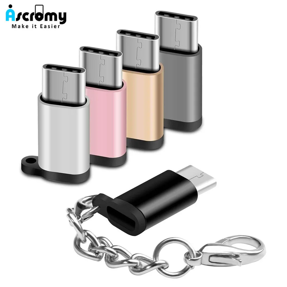 

Ascromy USB C Adapter Micro USB to Type C Converter Connector With Keychain Charger For Samsung S9 S8 Oneplus 6 5 LG G6 Adaptor