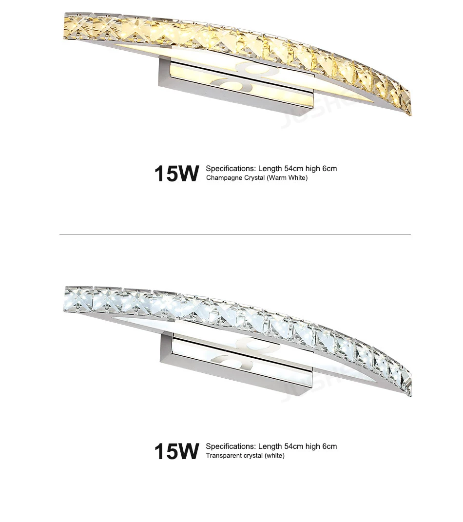 JUSHENG современный 15 Вт Светодиодный светильник для ванной комнаты верхнее зеркало освещение 100-240 В Нержавеющее Хрустальное Бра в форме Луны в помещении длиной 54 см