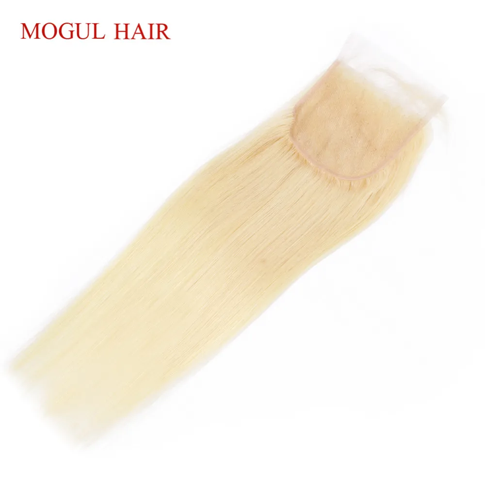 MOGUL волосы 613 Связки с закрытием Bleach Platinum Blonde 2/3 Связки 10-28 дюймов индийские прямые Реми натуральные волосы Weave Связки