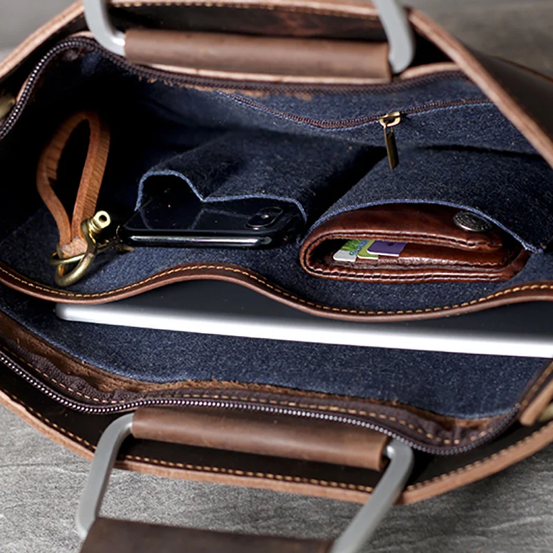 AETOO Simple Classic head cowhide portable briefcase male leather shoulder bag