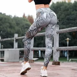 Высокая талия Леггинсы для женщин фитнес для со змеиным принтом брюки девочек тонкий сексуальный Push UP спортивные Femme уличная