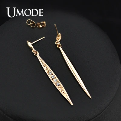 UMODE Hot Brincos Female With Rose Gold Color Austrian Rhinestones Crystal Stud Earrings For Women Jewelry Long Earrings AJE0168